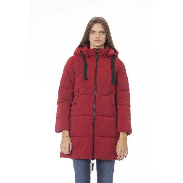 Elegante rote lange Down -Jacke für Frauen