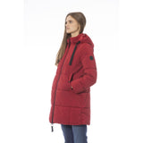 Elegante rote lange Down -Jacke für Frauen