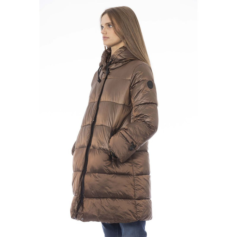 Chic Brown Down Jacke mit Monogramm Detail