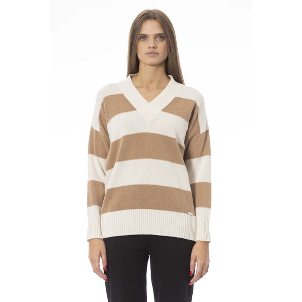 Eleganter Beige V-Neck-Pullover