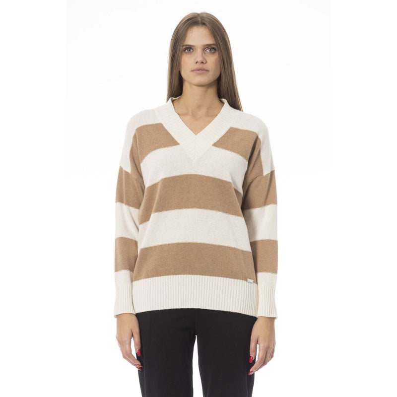 Elegante maglione a V beige