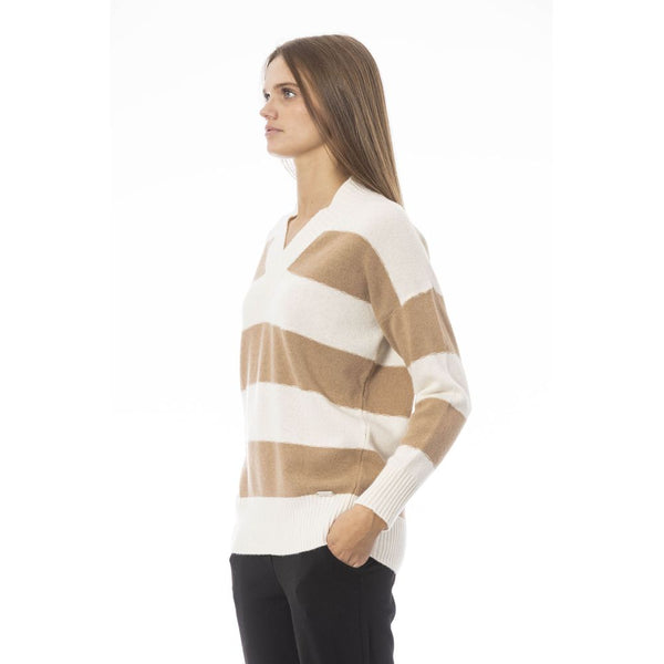 Eleganter Beige V-Neck-Pullover