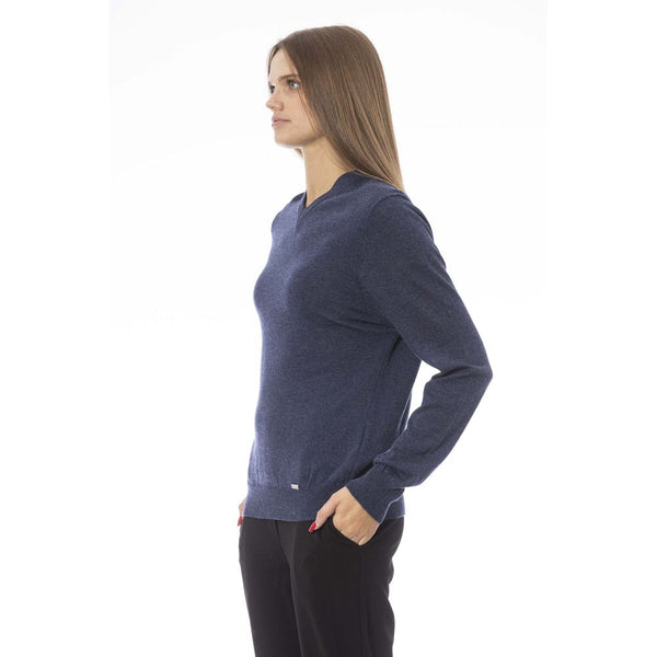 Maglione blu a v-scollo chic