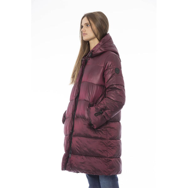 Elegante burgunderale Long Down Jacke