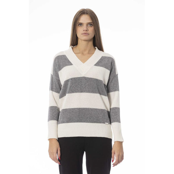 Maglione chic-gale di lana a V-Neck in grigio