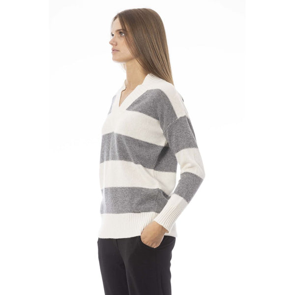 Maglione chic-gale di lana a V-Neck in grigio