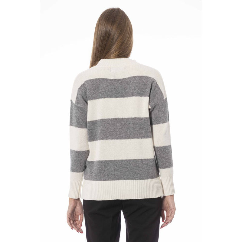 Chic V-Ausck Wollblend-Pullover in Grau