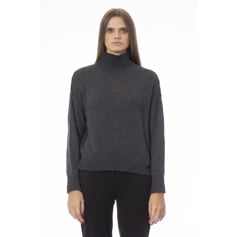 Schicker Vulkanhalsgrauer Pullover