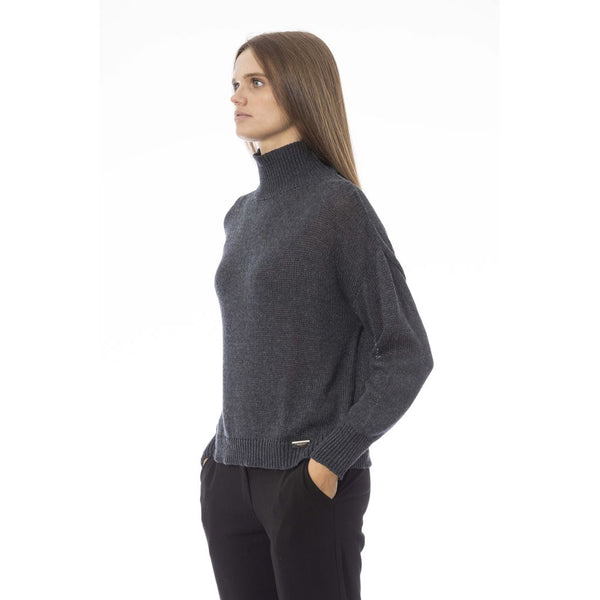 Schicker Vulkanhalsgrauer Pullover