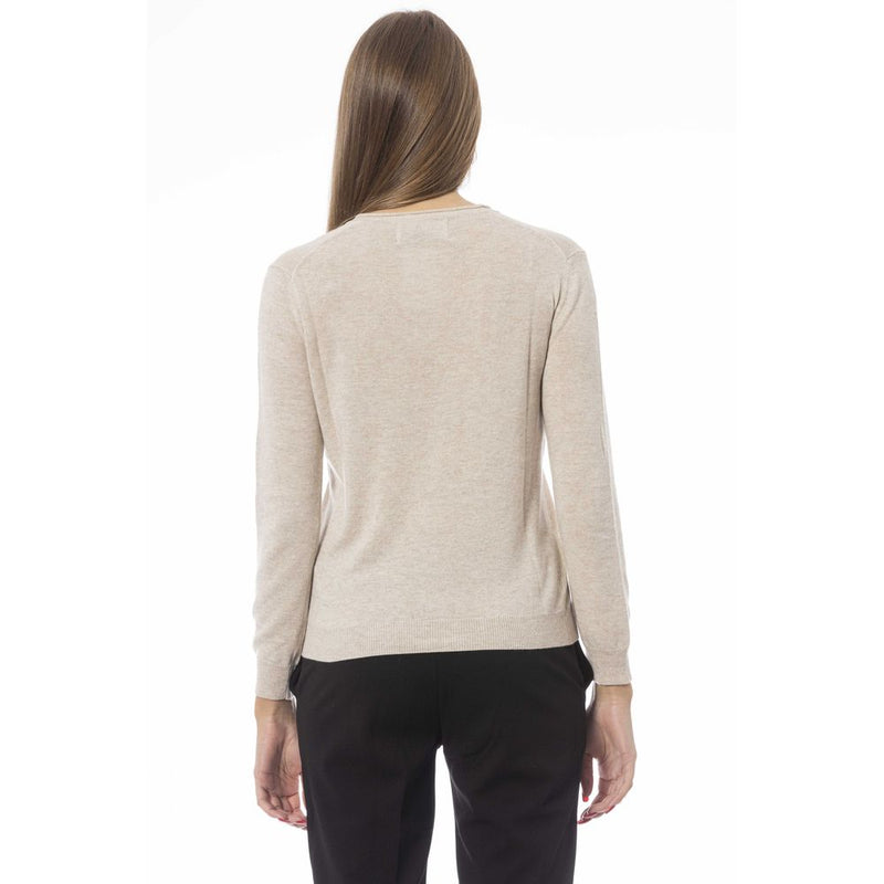 Elegant Beige V-Neck-Pullover-Cosy & Chic