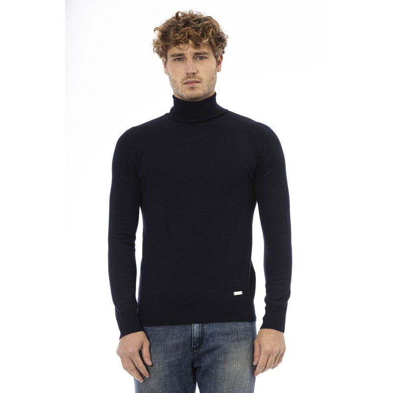 Eleganter blauer Rollkragenpullover Wollpullover