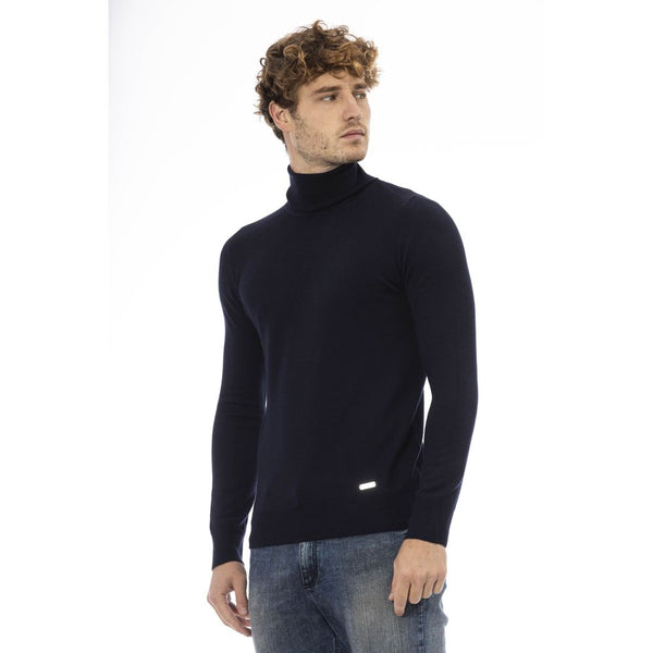 Eleganter blauer Rollkragenpullover Wollpullover