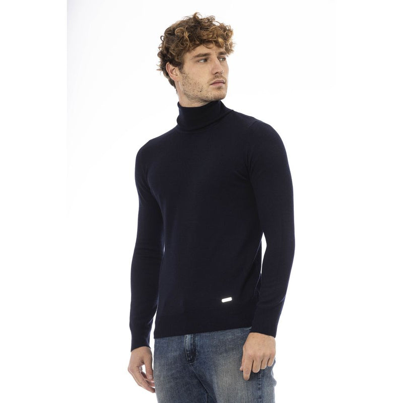 Elegante maglione di lana a dolcevita blu