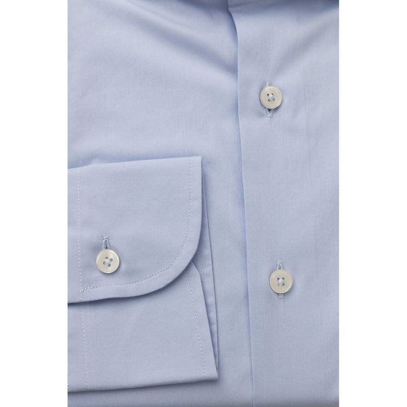 Elegant Light Blue Blue Slim Fit avec col français