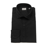 Sleek Black Slim Fit French Collar