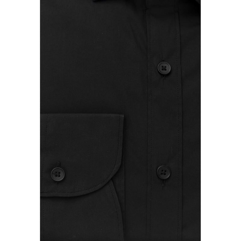 Sleek Black Slim Fit French Collar