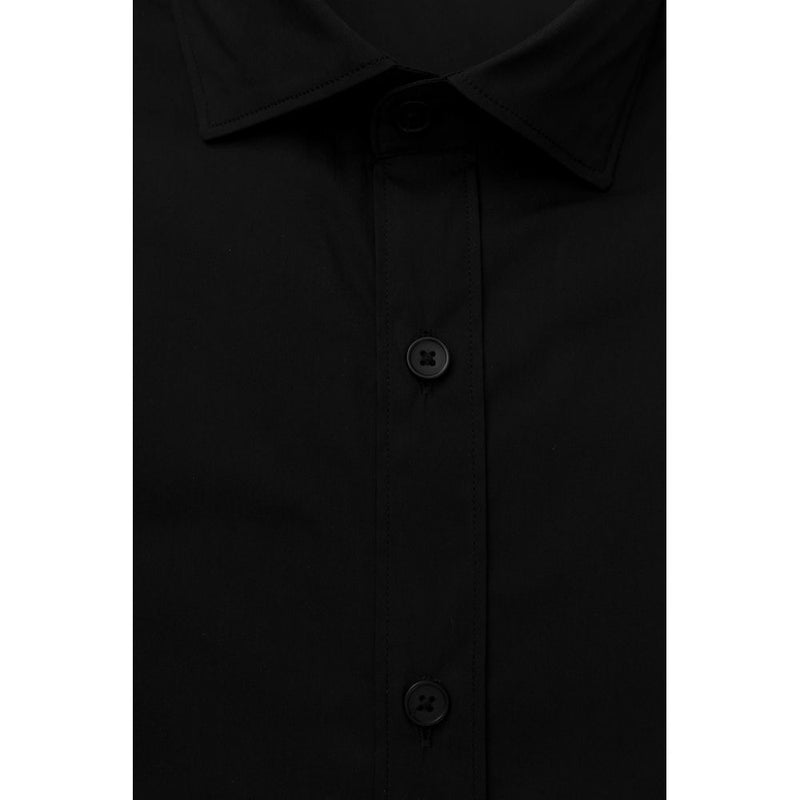 Sleek Black Slim Fit French Collar