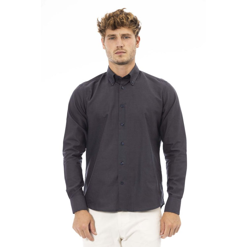 Chic Gray Cotton Blend Button-Down πουκάμισο