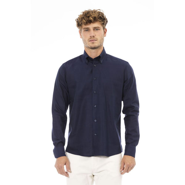 Chic Blue Cotton Misch-Button-Down-Shirt