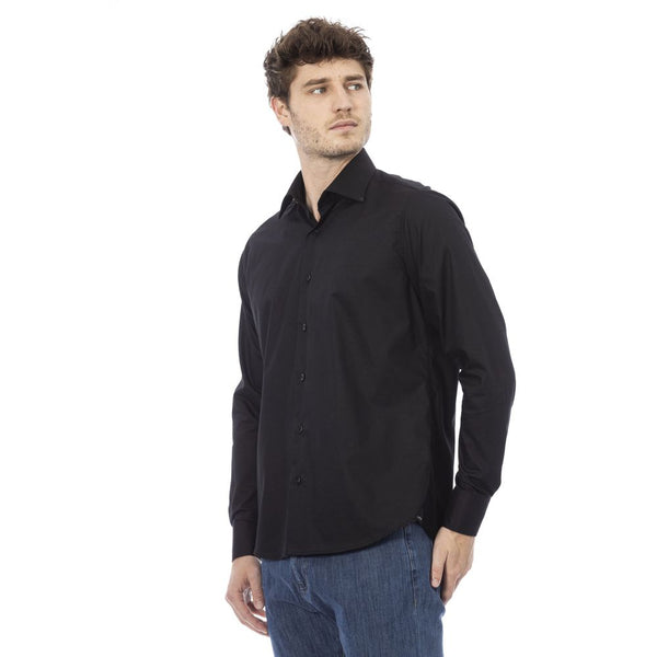 Elegante camicia di cotone nero italiano