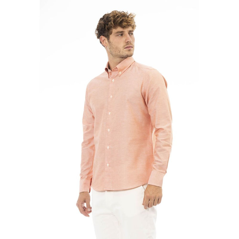 Elegante camisa de mezcla de algodón naranja