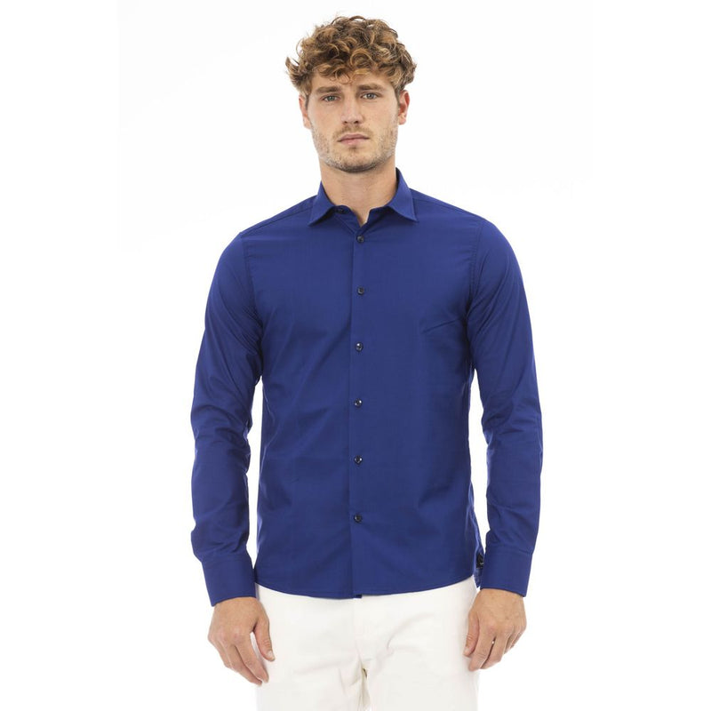 Elegante camisa de ajuste regular italiano azul italiano