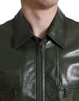 Emerald Elegance Leder Bikerjacke