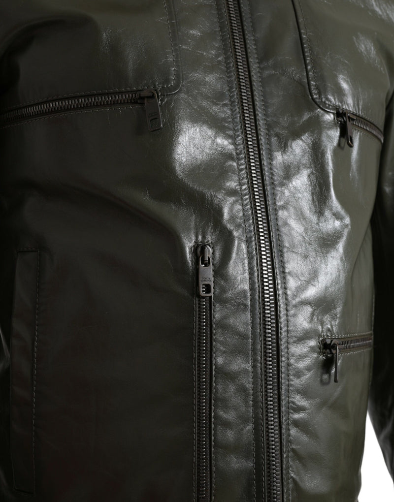 Emerald Elegance Leder Bikerjacke