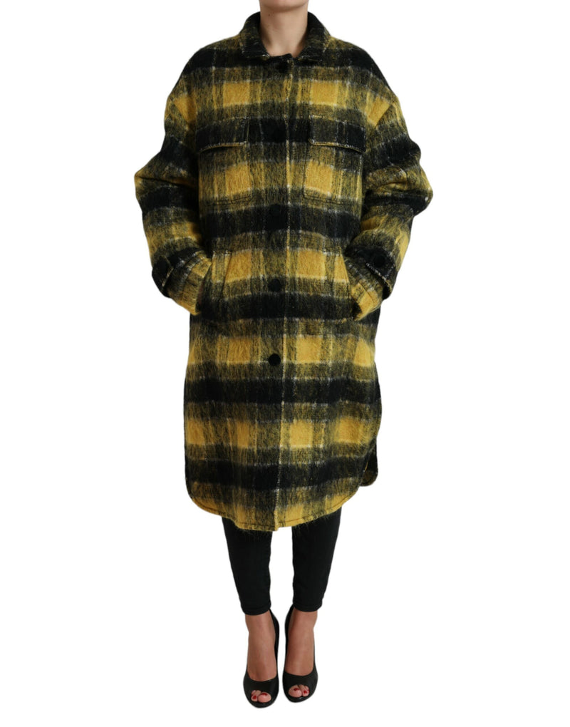 Chic Plaid Long Coat in Sonnenscheingelb