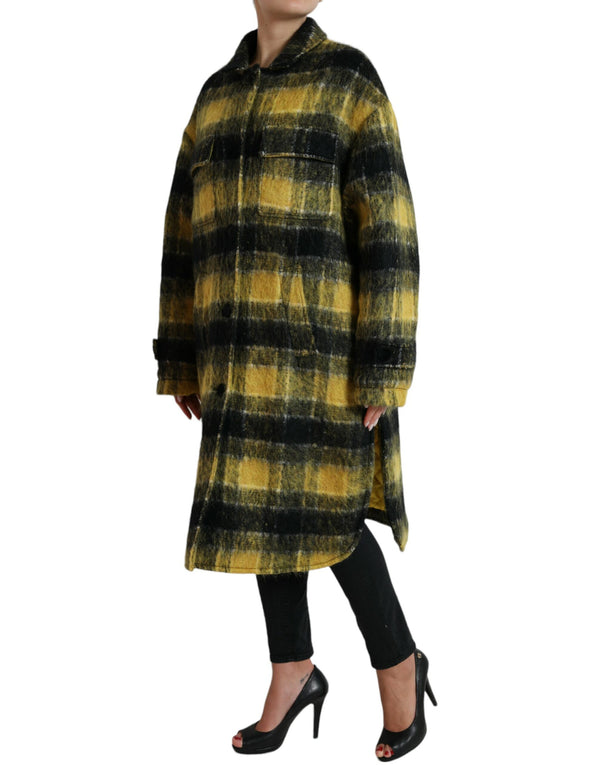 Cappotto lungo a quadri chic a sole giallo