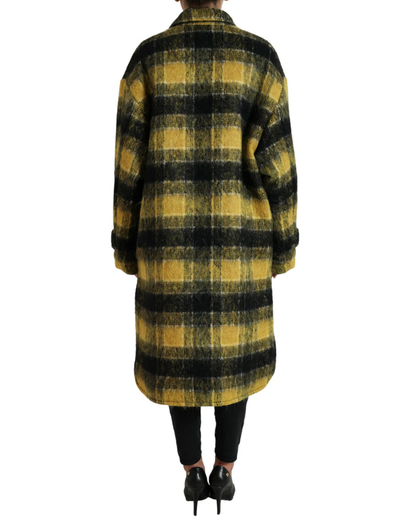 Cappotto lungo a quadri chic a sole giallo