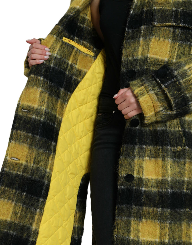 Cappotto lungo a quadri chic a sole giallo