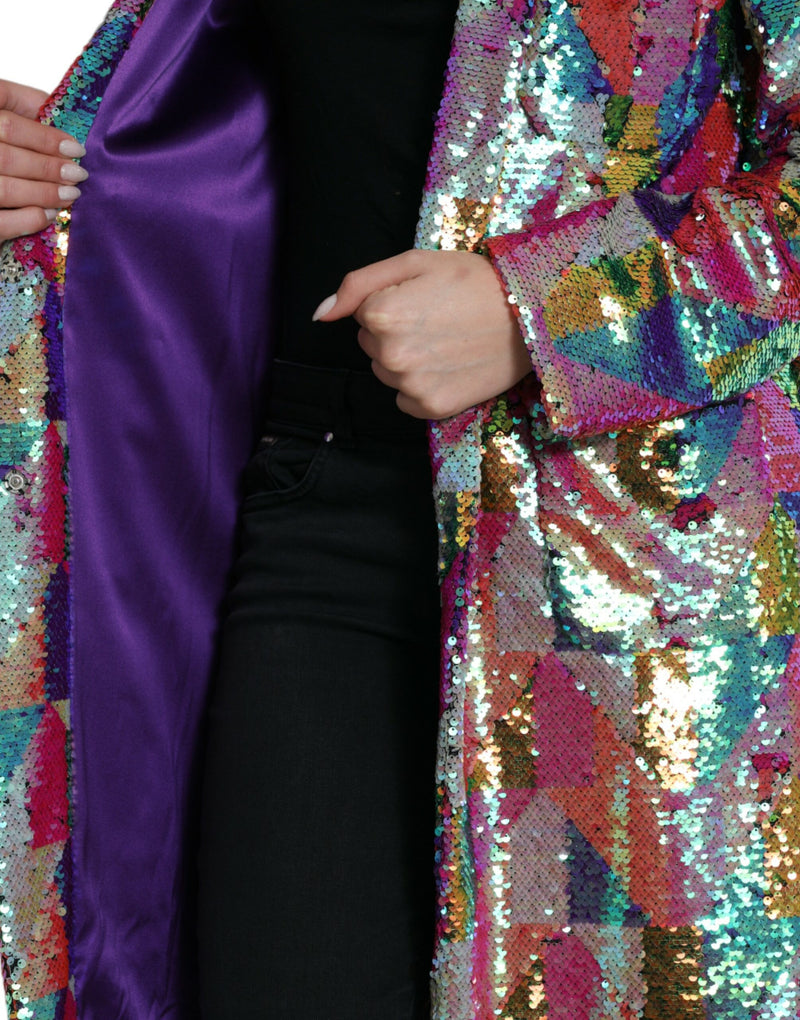 Veste longue à paillettes multicolores