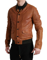 Elegant Leather Perforated Bomber Jacket