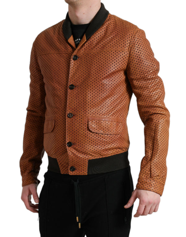 Elegante Leder perforierte Bomberjacke