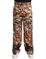 Pantalon de piste en satin élégant en marbre multicolore