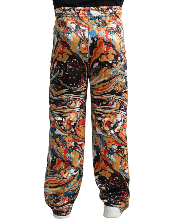 Pantalon de piste en satin élégant en marbre multicolore