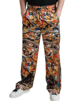 Pantalon de piste en satin élégant en marbre multicolore