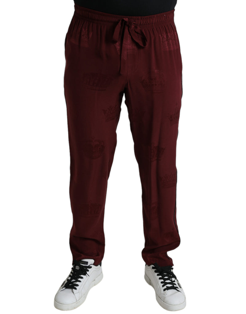 Élégant pantalon de pyjama en soie marron avec motif de la couronne