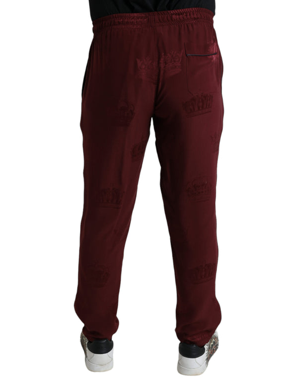 Élégant pantalon de pyjama en soie marron avec motif de la couronne