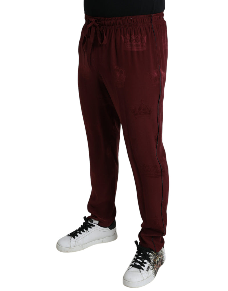 Élégant pantalon de pyjama en soie marron avec motif de la couronne