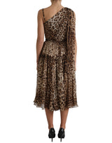 Elegantes One-Shoulder-Leopard-Midi-Kleid