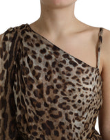 Elegantes One-Shoulder-Leopard-Midi-Kleid