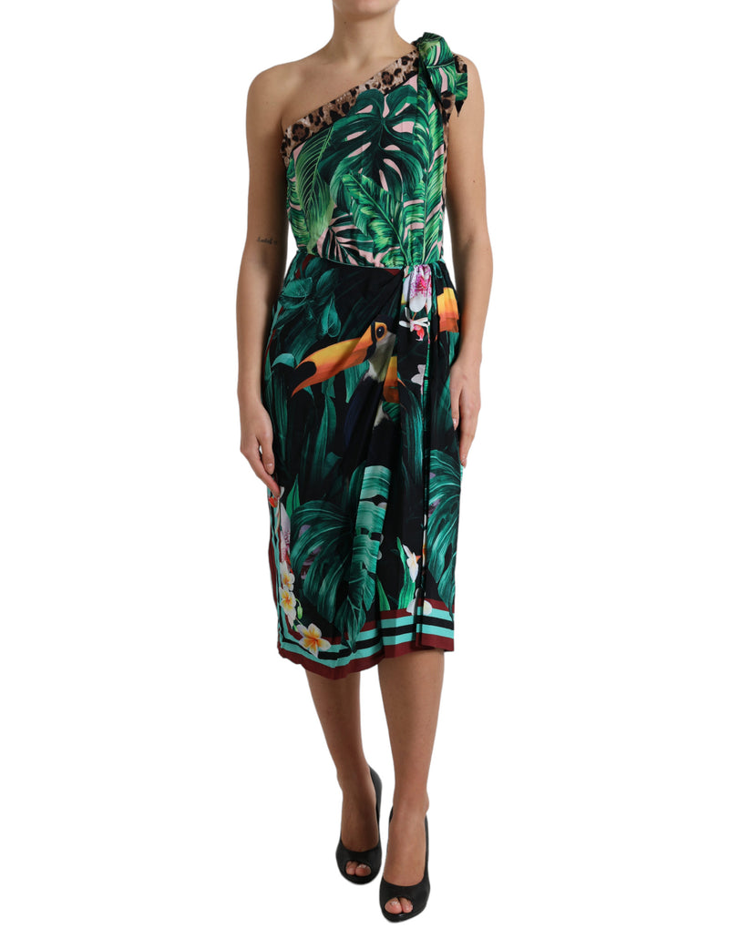 Tropical Dschungeldrucken One-Shoulder-Kleid