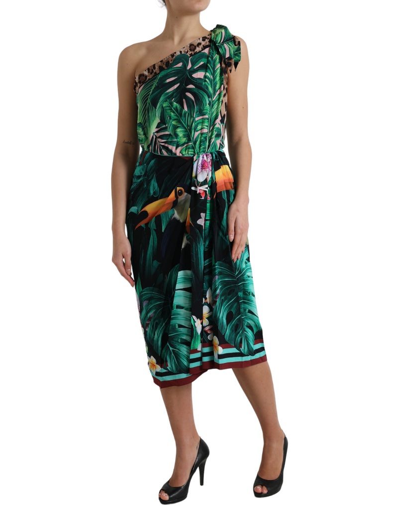 Robe à une épaule imprimé de la jungle tropicale