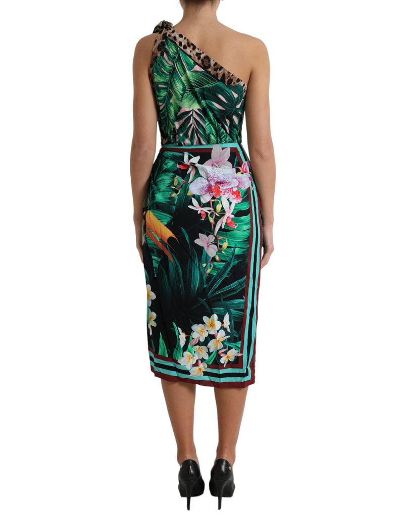 Tropical Dschungeldrucken One-Shoulder-Kleid