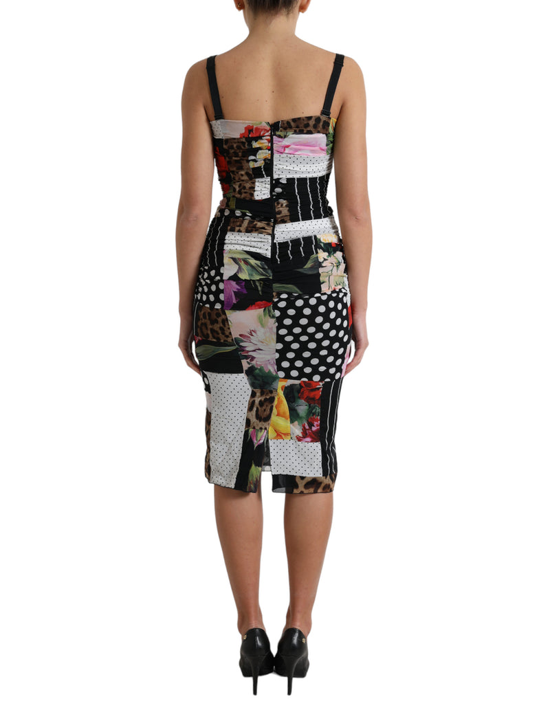 Robe midi élégante patchwork en soie