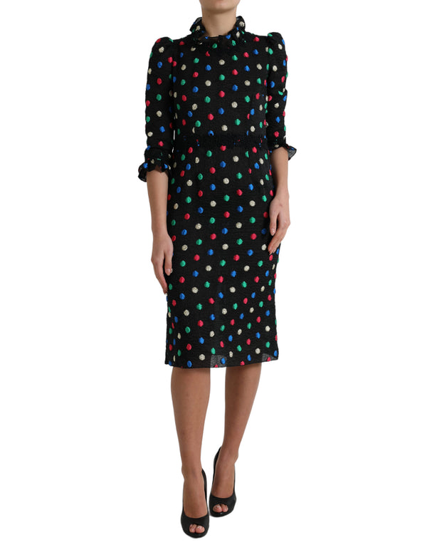 Elegantes hohes Nackenpolka Dot Midi Kleid