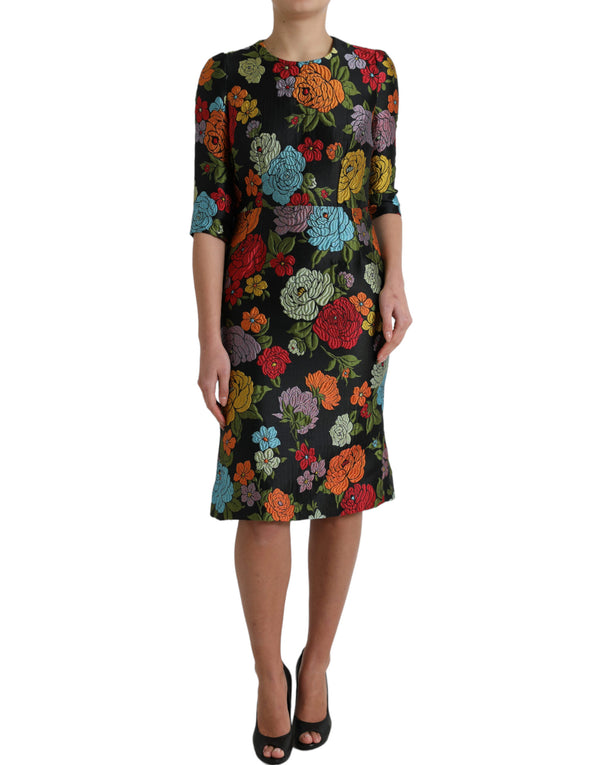 Robe crayon brodée à floral élégant