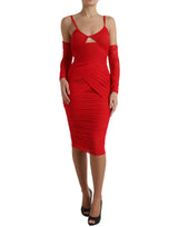 Robe midi en satin étirement rouge rayonnant